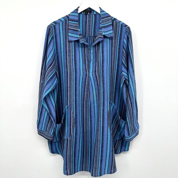 For Cynthia Tops - For Cynthia‎ Tunic Top Shirt Size 1X Slouchy Pockets 65% Linen Roll Tab Sleeves